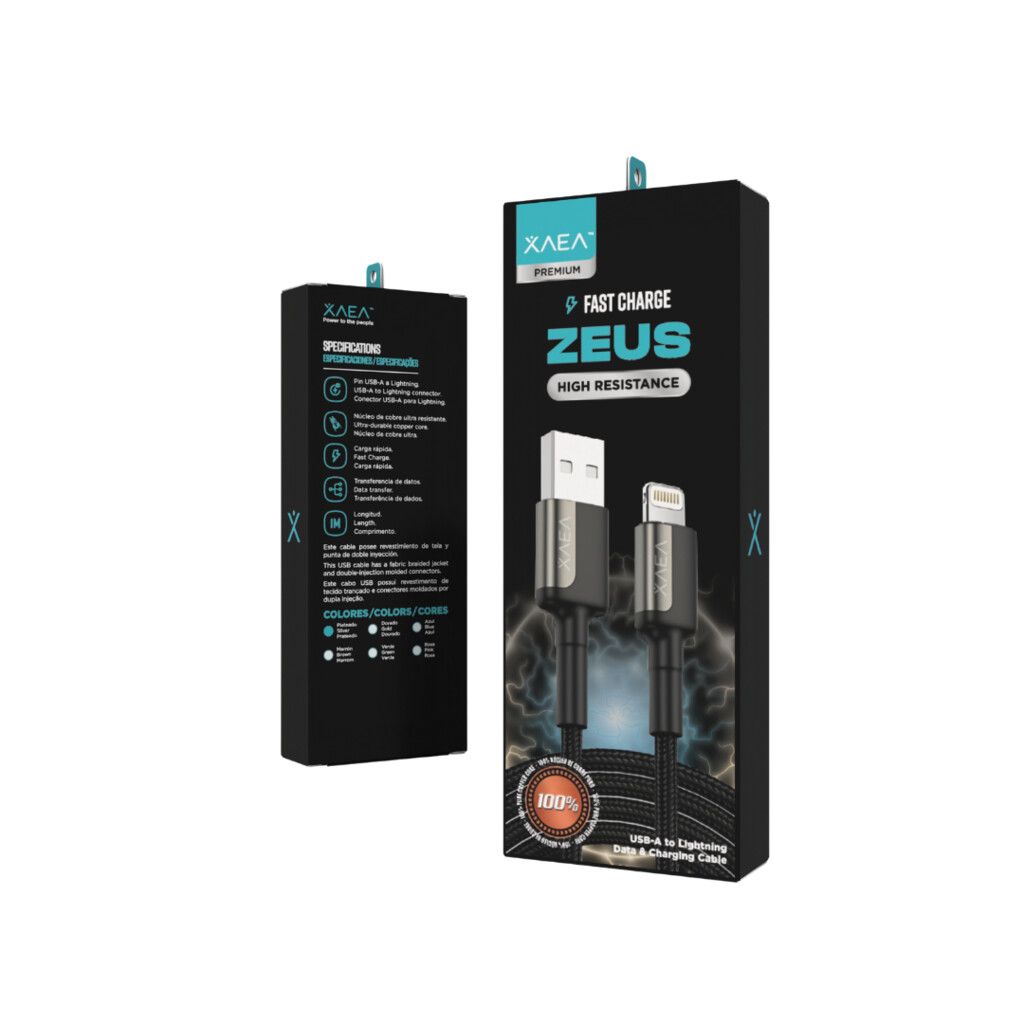 CABLE USB LIGHTNING MODX-104 - ZEUS - XAEA - PLATEADO