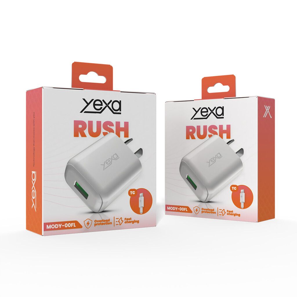 CARGADOR 220V 4.8A RUSH 1USB + CABLE V8 MODY-00FN - YEXA - BLANCO