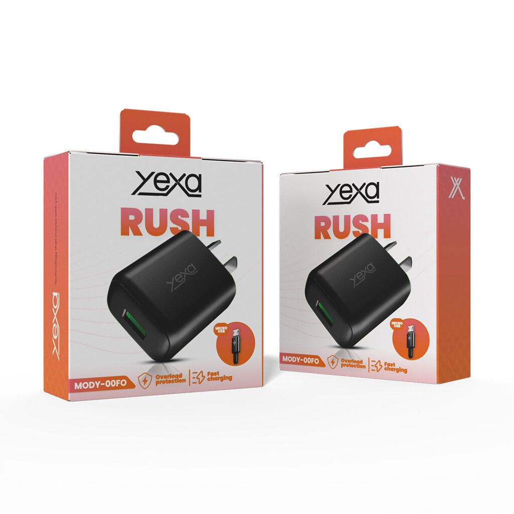 CARGADOR 220V 4.8A RUSH 1USB + CABLE V8 MODY-00FO - YEXA - NEGRO